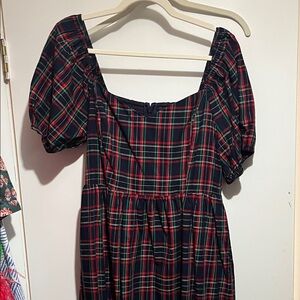 Sugarlips Tartan Puff Sleeve Midi Dress